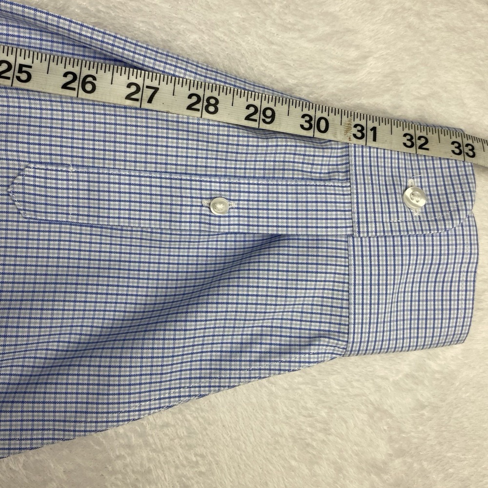 Roundtree & Yorke Gold Label Dress Shirt Mens 17-33 Blue Checks Fitted No Iron - Picture 8 of 9